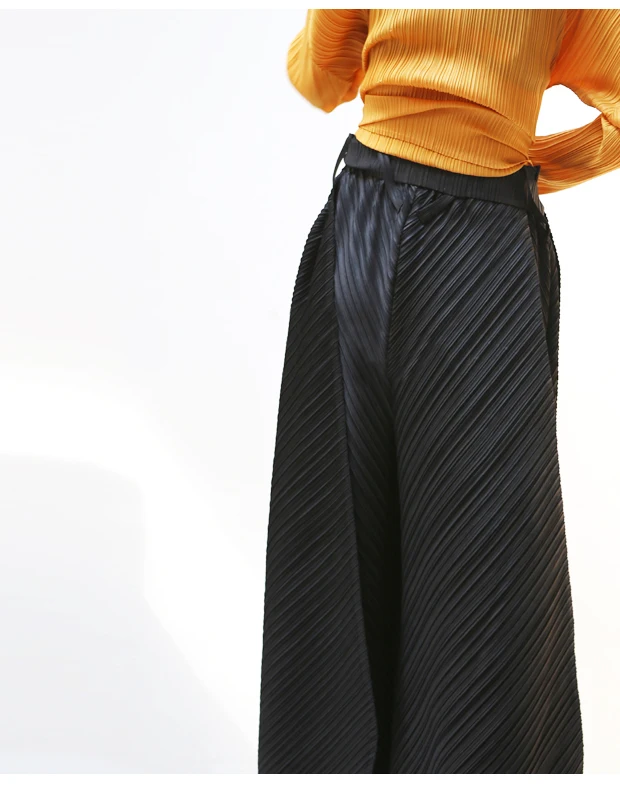 Miyake Pleated Harem Pants With Belt Women Summer New Designer Vintage Casual Big Size Wide Leg Pants Women Trousers
