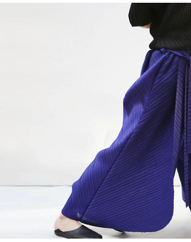 Miyake Pleated Harem Pants With Belt Women Summer New Designer Vintage Casual Big Size Wide Leg Pants Women Trousers