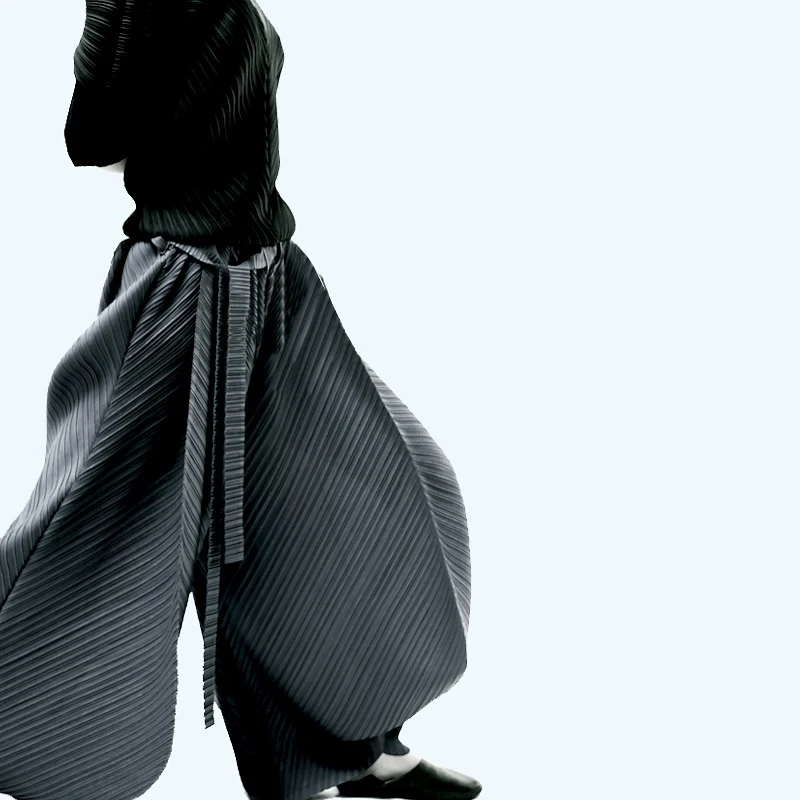Miyake Pleated Harem Pants With Belt Women Summer New Designer Vintage Casual Big Size Wide Leg Pants Women Trousers