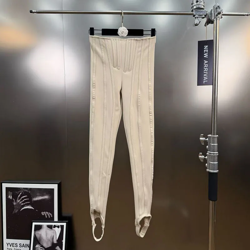 KUCLUT 2026 Spring Fashion High Waist Fishbone Slim Fit Footed Leggings For Women Niche Design Versatile Casual Pants 1A1874