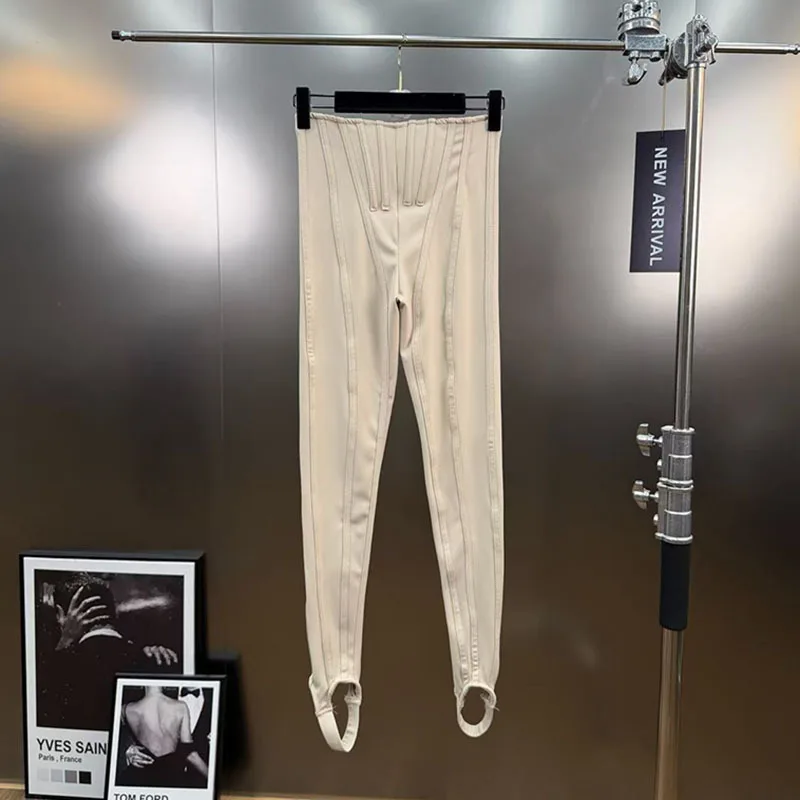 KUCLUT 2026 Spring Fashion High Waist Fishbone Slim Fit Footed Leggings For Women Niche Design Versatile Casual Pants 1A1874