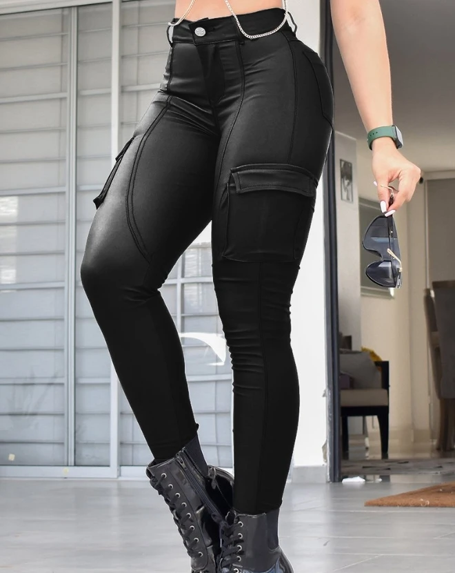 Women's Pants Elegant Sexy Pocket Design High Waist Skinny Pants 2024 Female Long Trouser Casual Bottom Y2k Clothes New