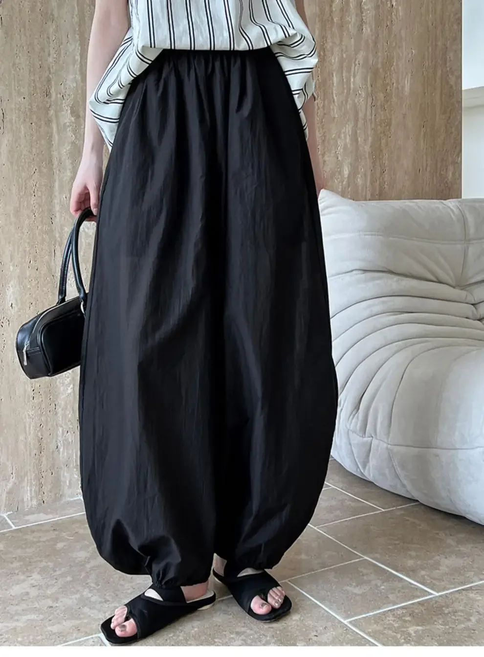 Oversized Bloomers 2025 New Summer Elegant Fashion Women Lantern Pants Casual Loose Breathable Cotton Wide Leg Pants