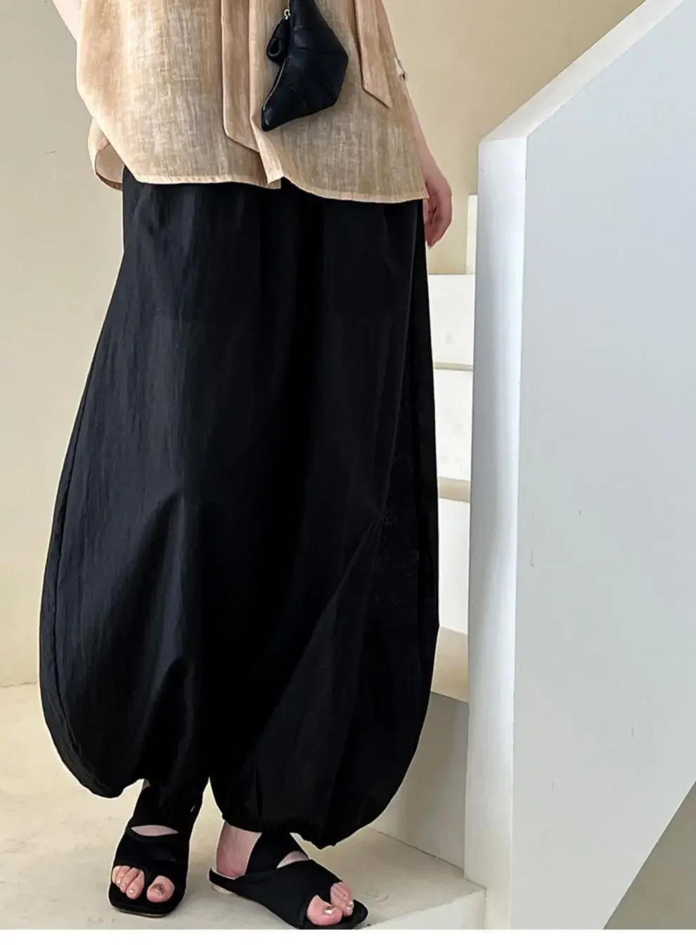Oversized Bloomers 2025 New Summer Elegant Fashion Women Lantern Pants Casual Loose Breathable Cotton Wide Leg Pants