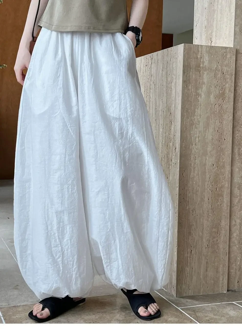 Oversized Bloomers 2025 New Summer Elegant Fashion Women Lantern Pants Casual Loose Breathable Cotton Wide Leg Pants