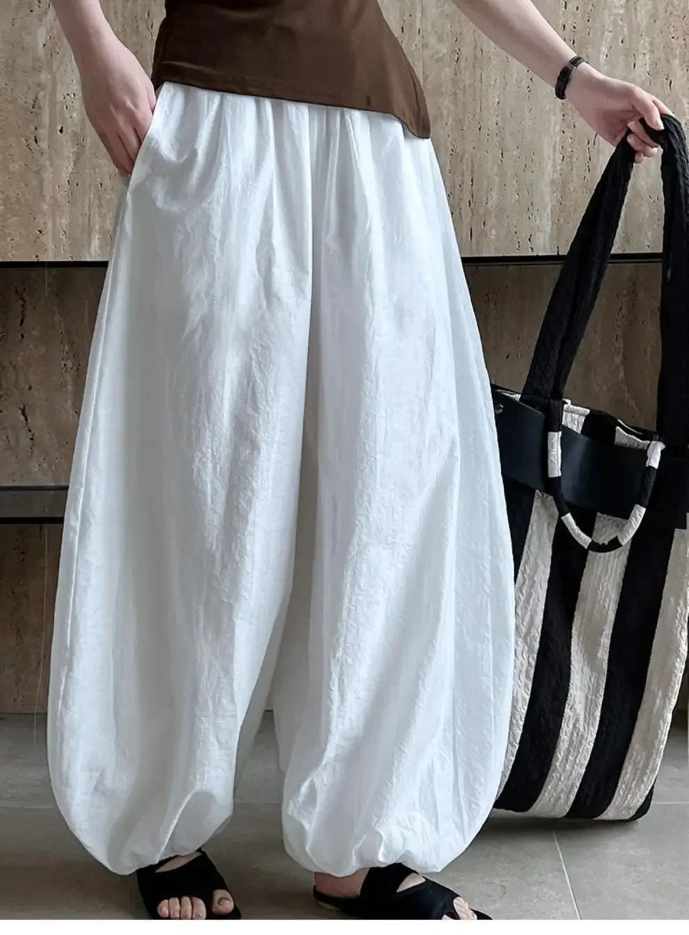 Oversized Bloomers 2025 New Summer Elegant Fashion Women Lantern Pants Casual Loose Breathable Cotton Wide Leg Pants