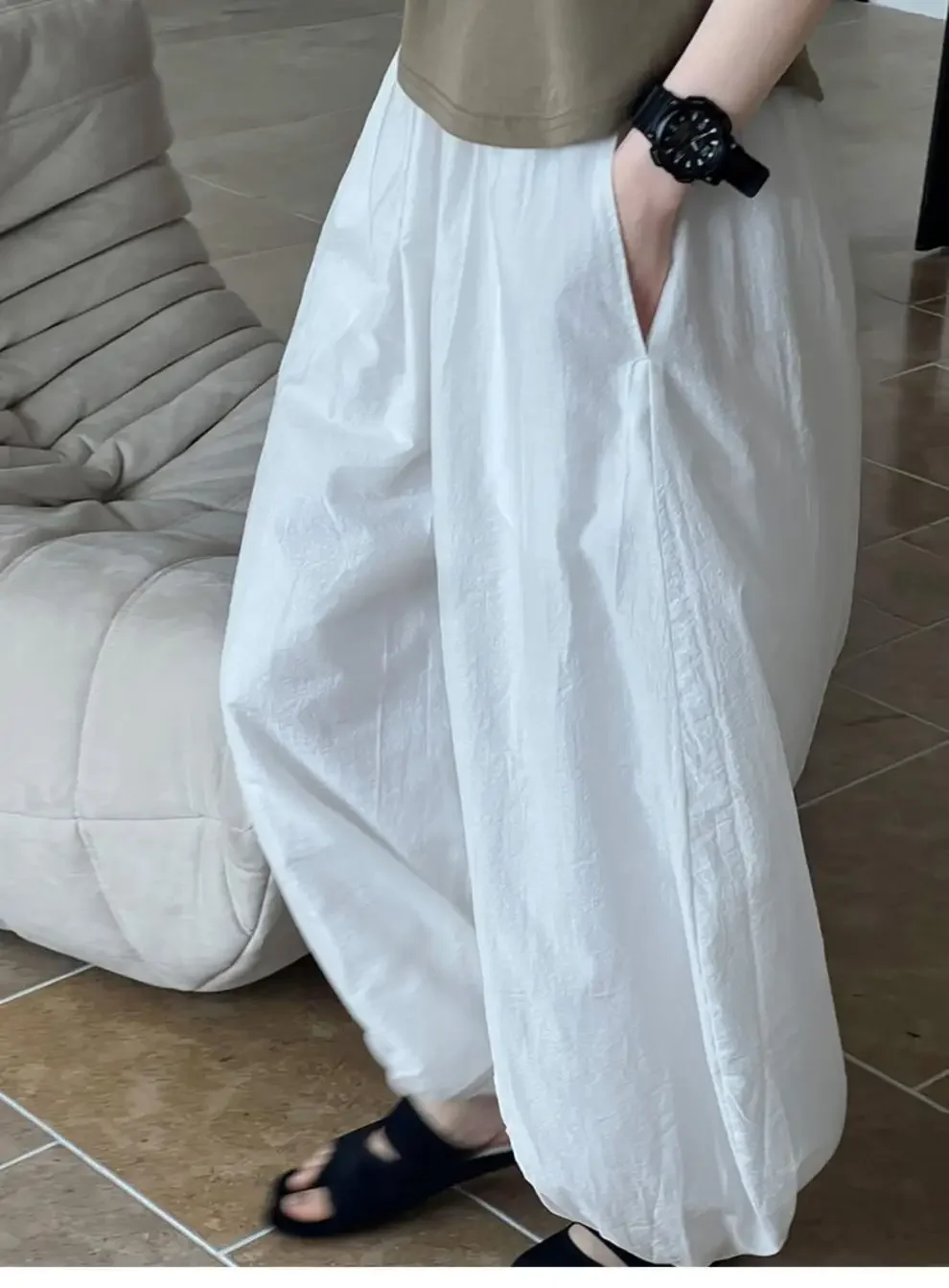 Oversized Bloomers 2025 New Summer Elegant Fashion Women Lantern Pants Casual Loose Breathable Cotton Wide Leg Pants