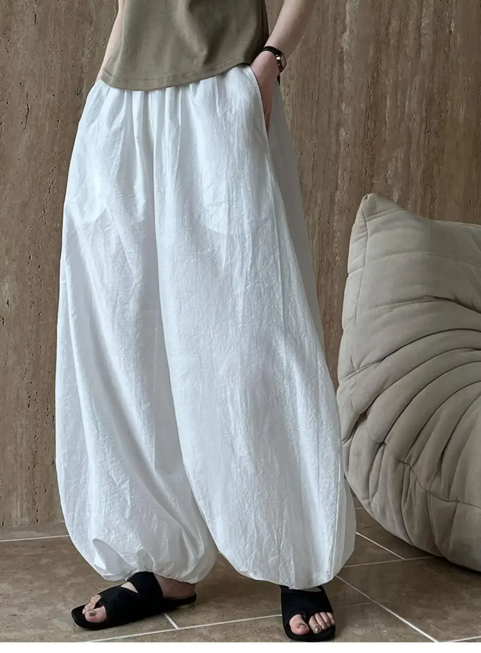 Oversized Bloomers 2025 New Summer Elegant Fashion Women Lantern Pants Casual Loose Breathable Cotton Wide Leg Pants
