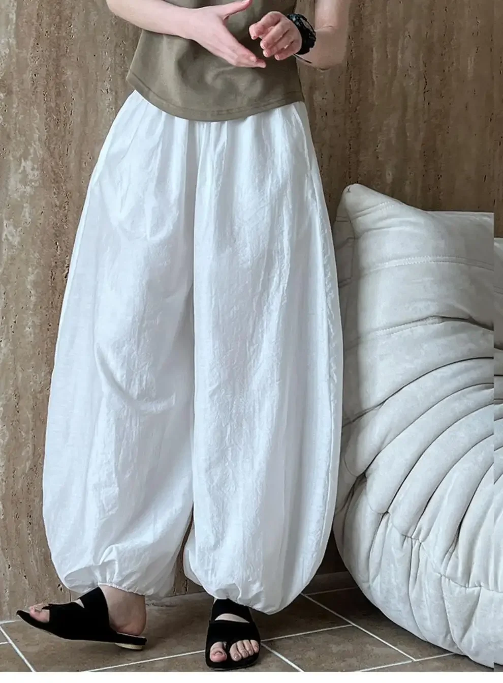 Oversized Bloomers 2025 New Summer Elegant Fashion Women Lantern Pants Casual Loose Breathable Cotton Wide Leg Pants
