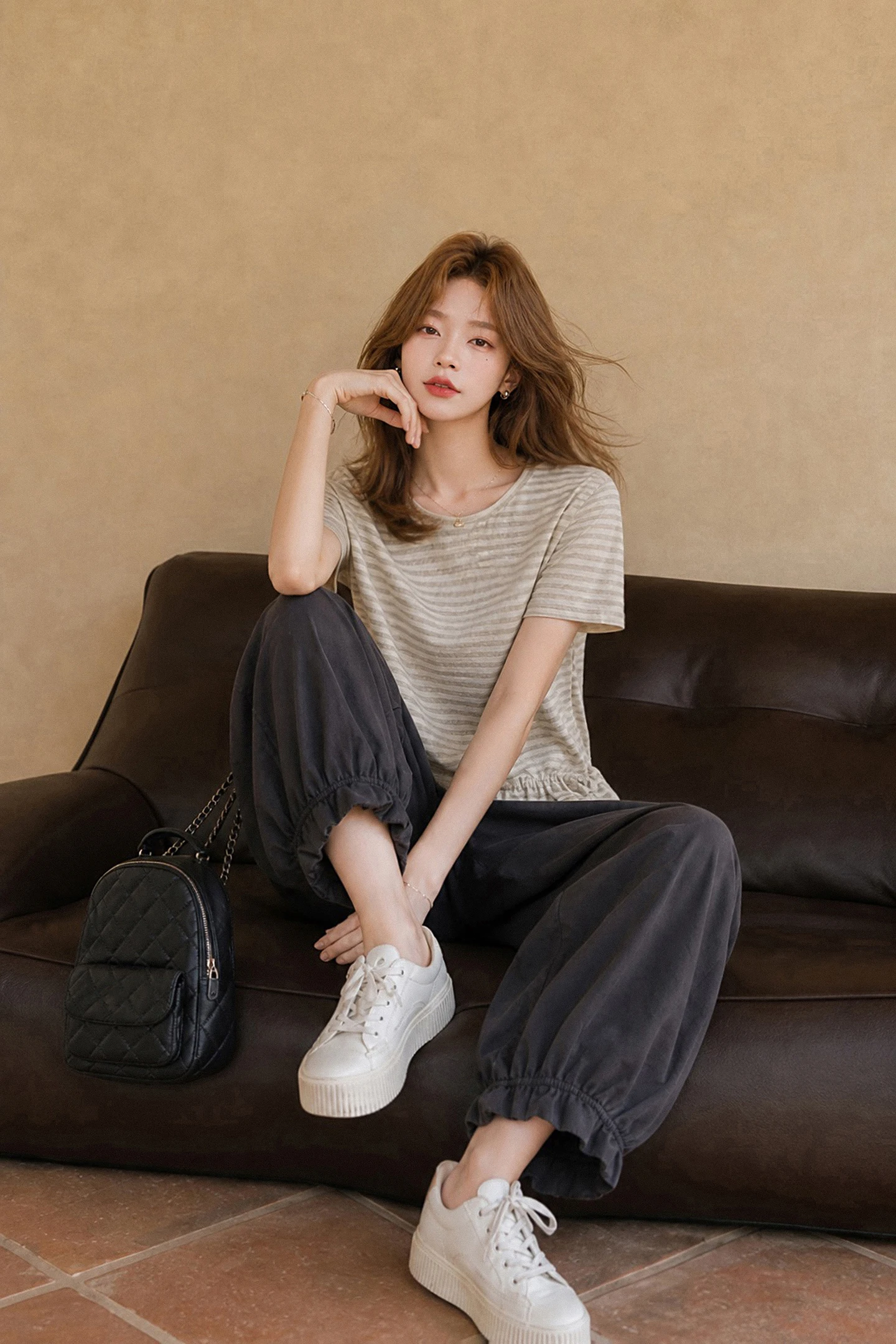 XIAOGULI Women Elastic Waist Loose Fit Ankle Jogger Pants Floral Ruffle Trim Quick-Dry Lightweight Korean Style Daily Outfit