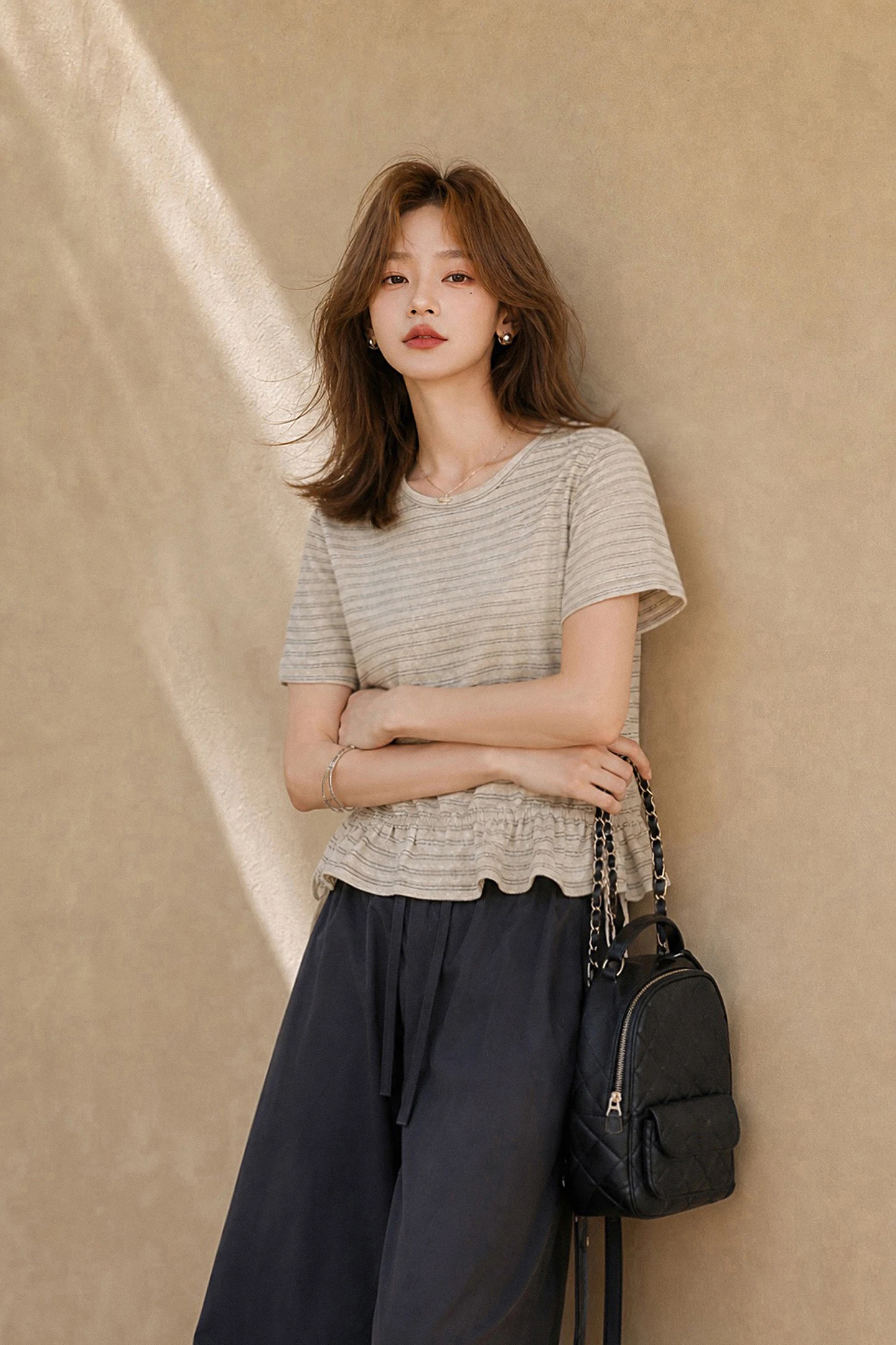 XIAOGULI Women Elastic Waist Loose Fit Ankle Jogger Pants Floral Ruffle Trim Quick-Dry Lightweight Korean Style Daily Outfit