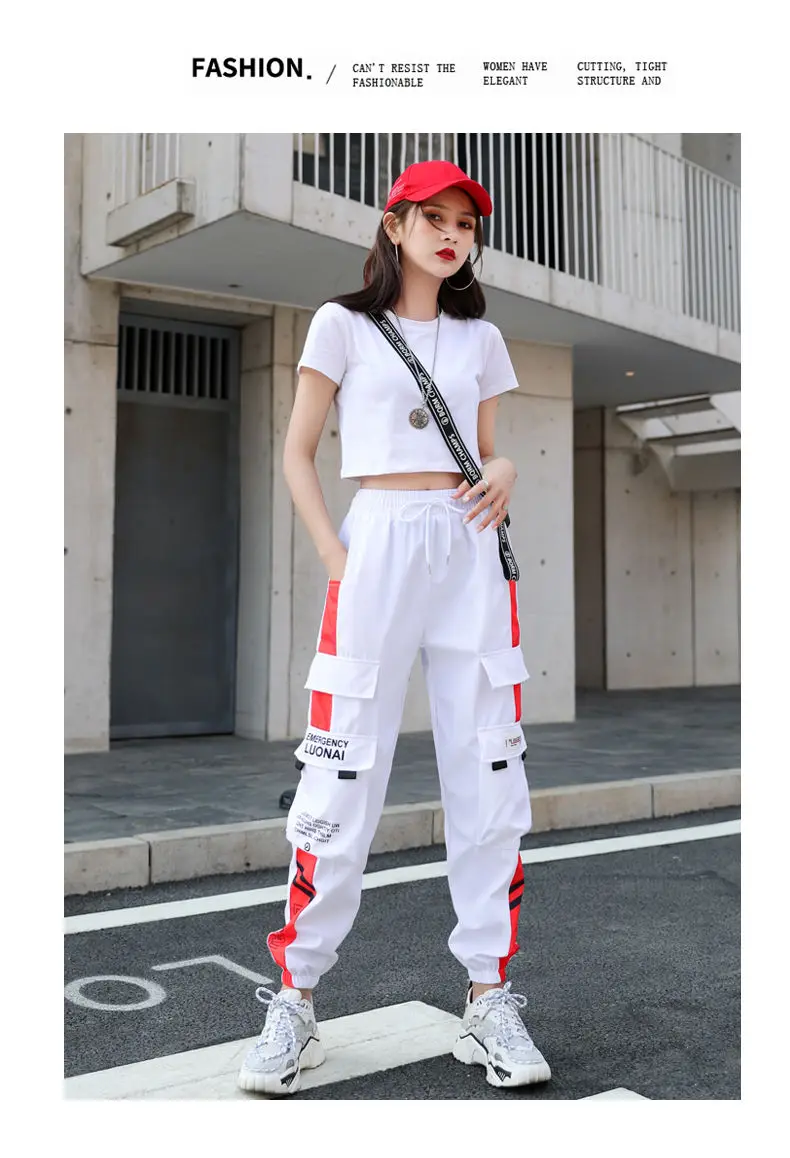 Women's Joggers Casual Sports Girls Fashion Hip-hop Streetwear Pants Fashion Cargo Pants Female Dance Sweatpants Trousers Black