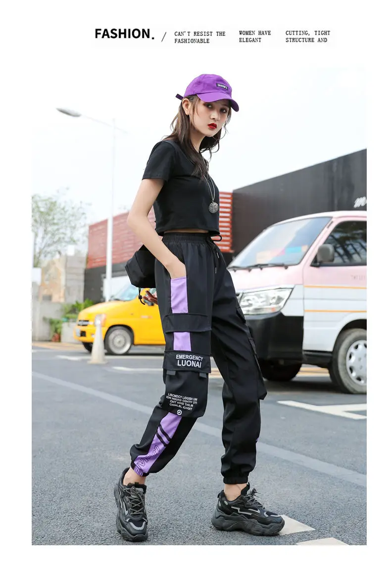 Women's Joggers Casual Sports Girls Fashion Hip-hop Streetwear Pants Fashion Cargo Pants Female Dance Sweatpants Trousers Black