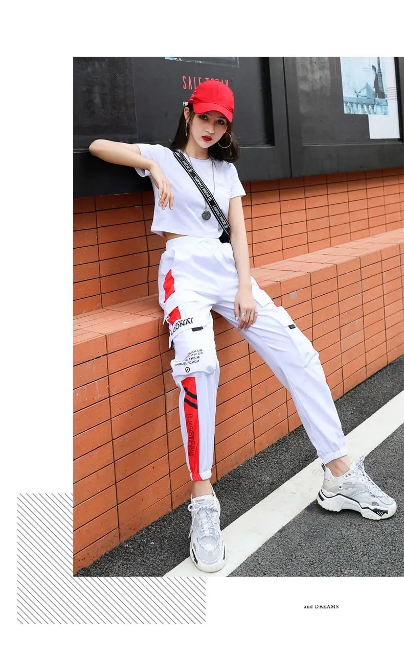 Women's Joggers Casual Sports Girls Fashion Hip-hop Streetwear Pants Fashion Cargo Pants Female Dance Sweatpants Trousers Black