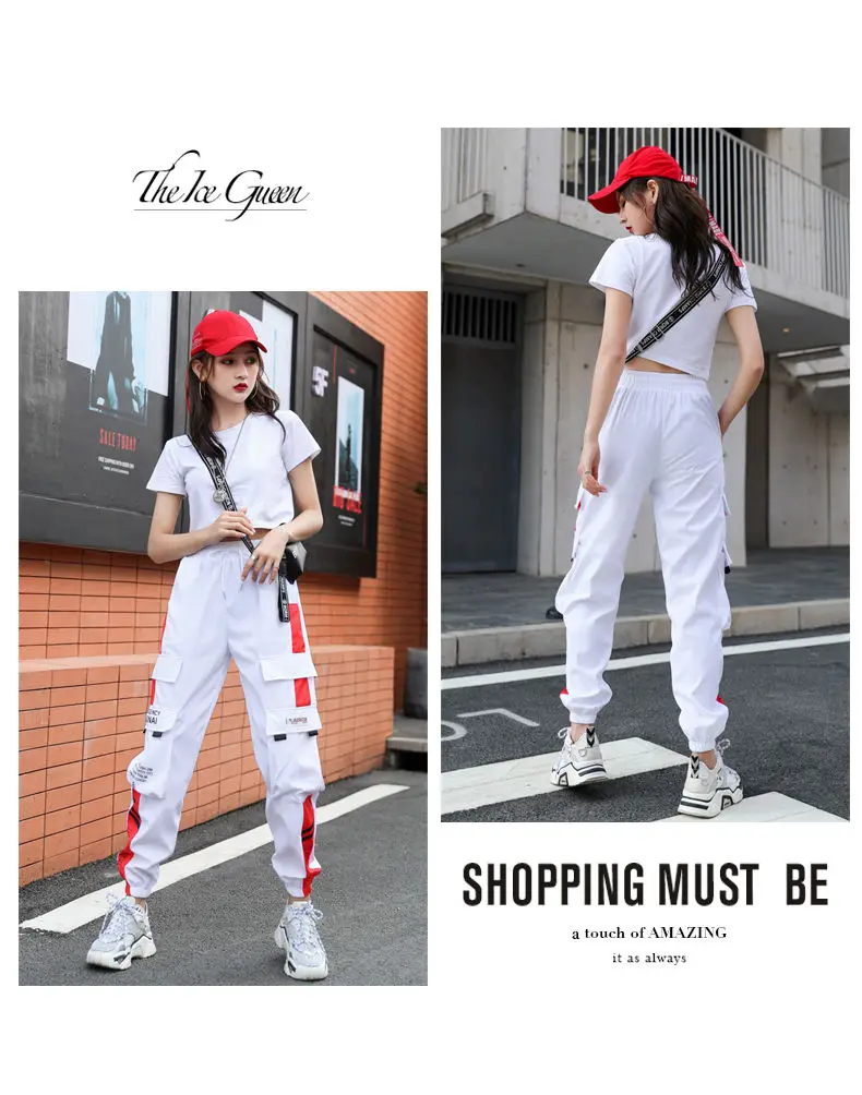 Women's Joggers Casual Sports Girls Fashion Hip-hop Streetwear Pants Fashion Cargo Pants Female Dance Sweatpants Trousers Black