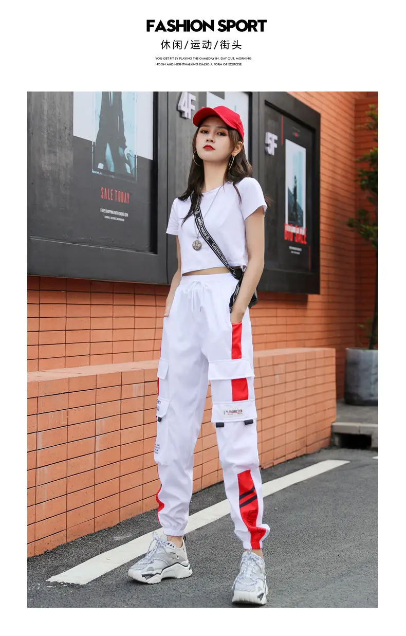 Women's Joggers Casual Sports Girls Fashion Hip-hop Streetwear Pants Fashion Cargo Pants Female Dance Sweatpants Trousers Black