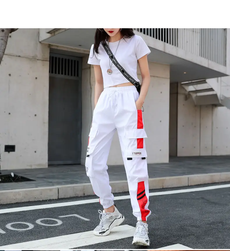 Women's Joggers Casual Sports Girls Fashion Hip-hop Streetwear Pants Fashion Cargo Pants Female Dance Sweatpants Trousers Black