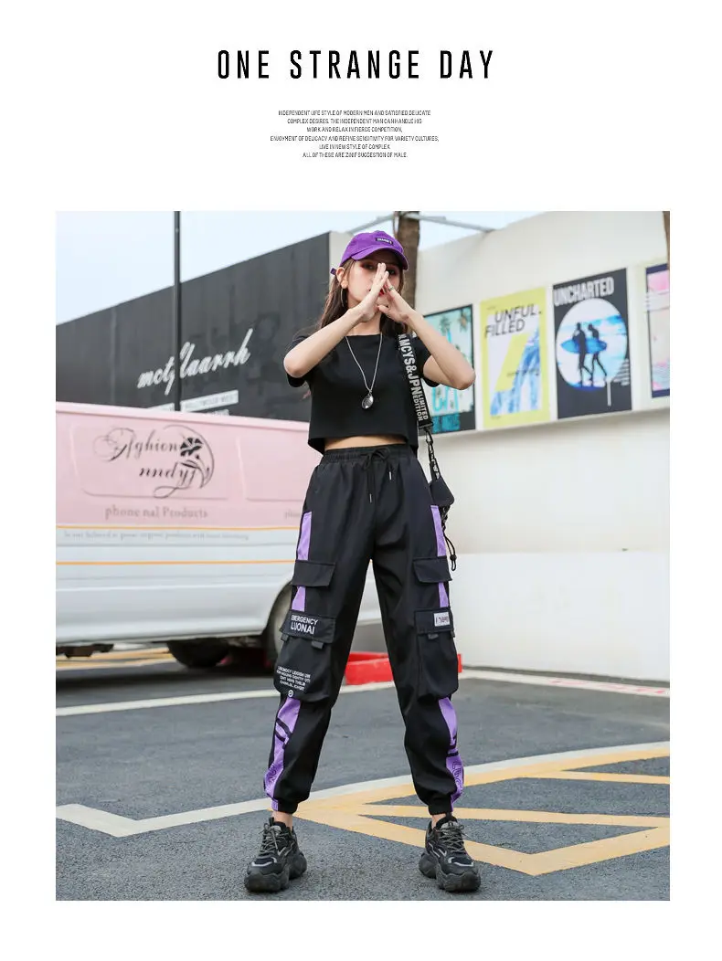 Women's Joggers Casual Sports Girls Fashion Hip-hop Streetwear Pants Fashion Cargo Pants Female Dance Sweatpants Trousers Black