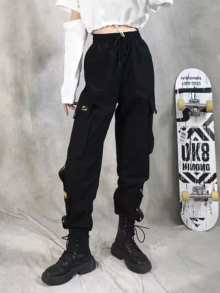 Women Cargo Pants  Harem Pants Fashion Punk Pockets Jogger Trousers With Chain Harajuku Elastics High Waist Streetwear