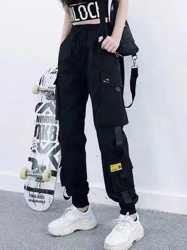 Women Cargo Pants  Harem Pants Fashion Punk Pockets Jogger Trousers With Chain Harajuku Elastics High Waist Streetwear