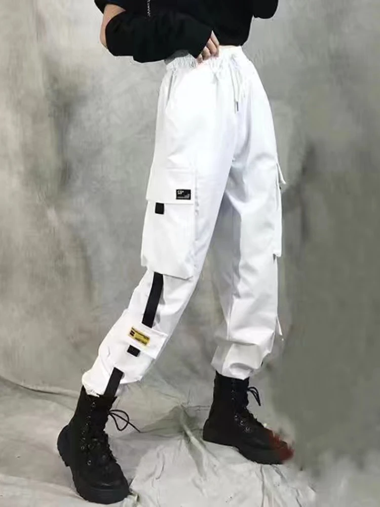 Women Cargo Pants  Harem Pants Fashion Punk Pockets Jogger Trousers With Chain Harajuku Elastics High Waist Streetwear