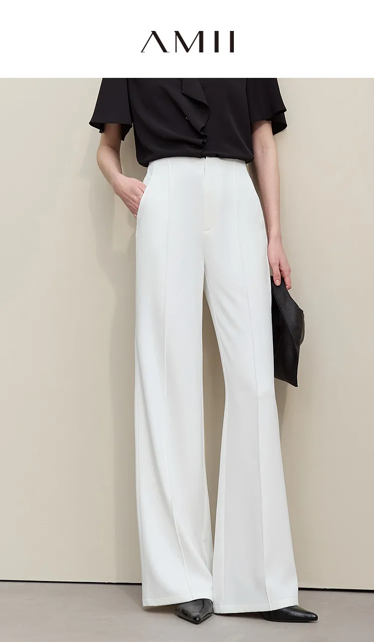 Amii Women's Wide Leg Pants 2026 Summer New Pin Tuck Cutout Casual Trousers Elastic Waist Loose Fit Office Long Pants 12622067