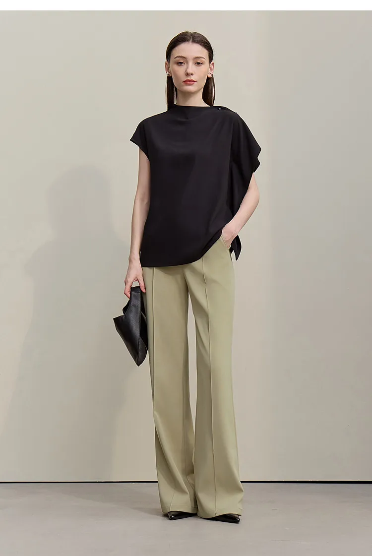 Amii Women's Wide Leg Pants 2026 Summer New Pin Tuck Cutout Casual Trousers Elastic Waist Loose Fit Office Long Pants 12622067