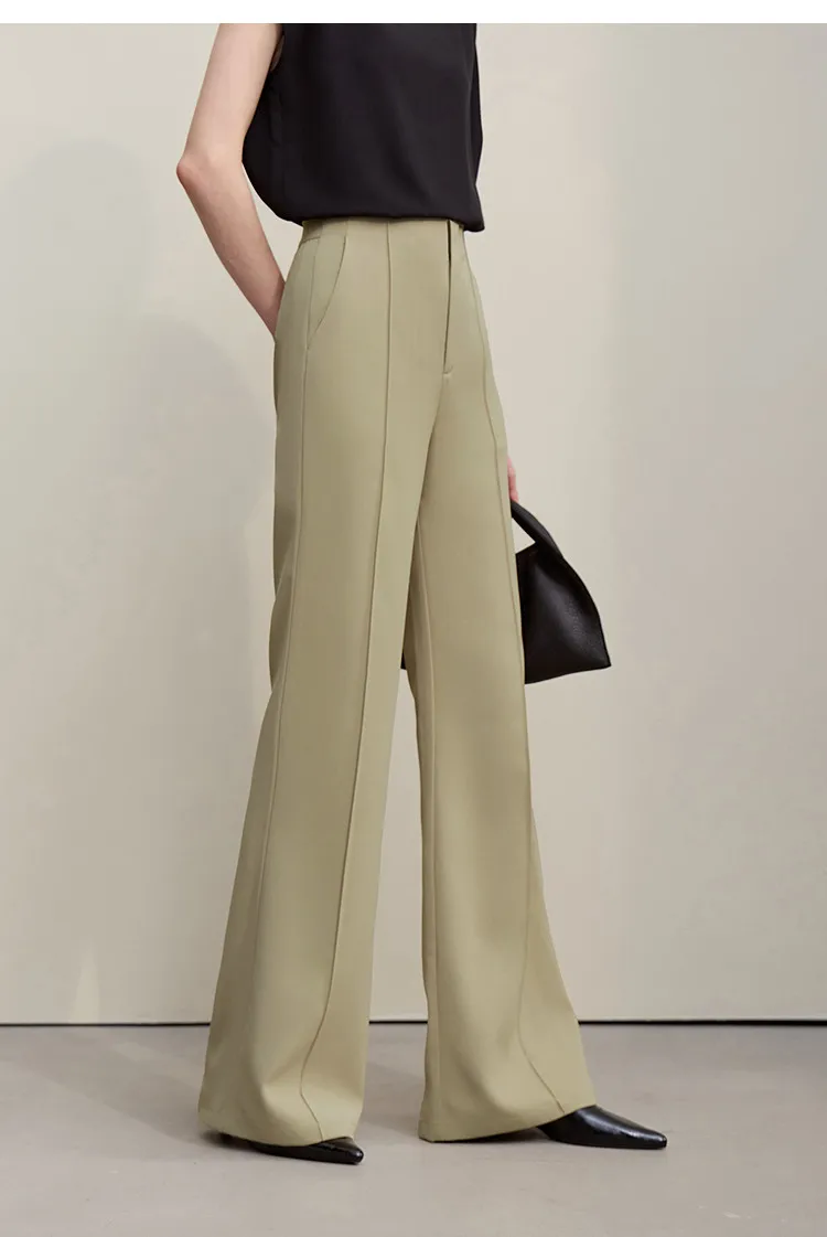 Amii Women's Wide Leg Pants 2026 Summer New Pin Tuck Cutout Casual Trousers Elastic Waist Loose Fit Office Long Pants 12622067