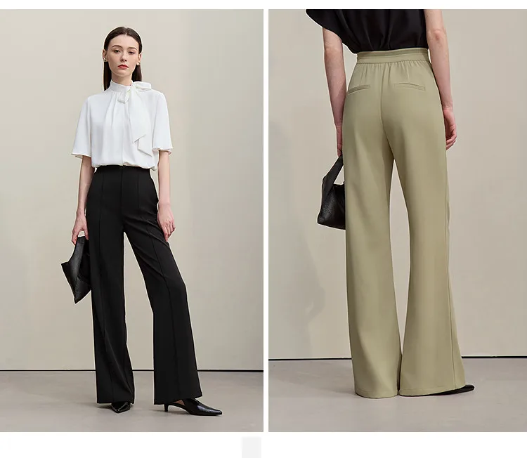 Amii Women's Wide Leg Pants 2026 Summer New Pin Tuck Cutout Casual Trousers Elastic Waist Loose Fit Office Long Pants 12622067