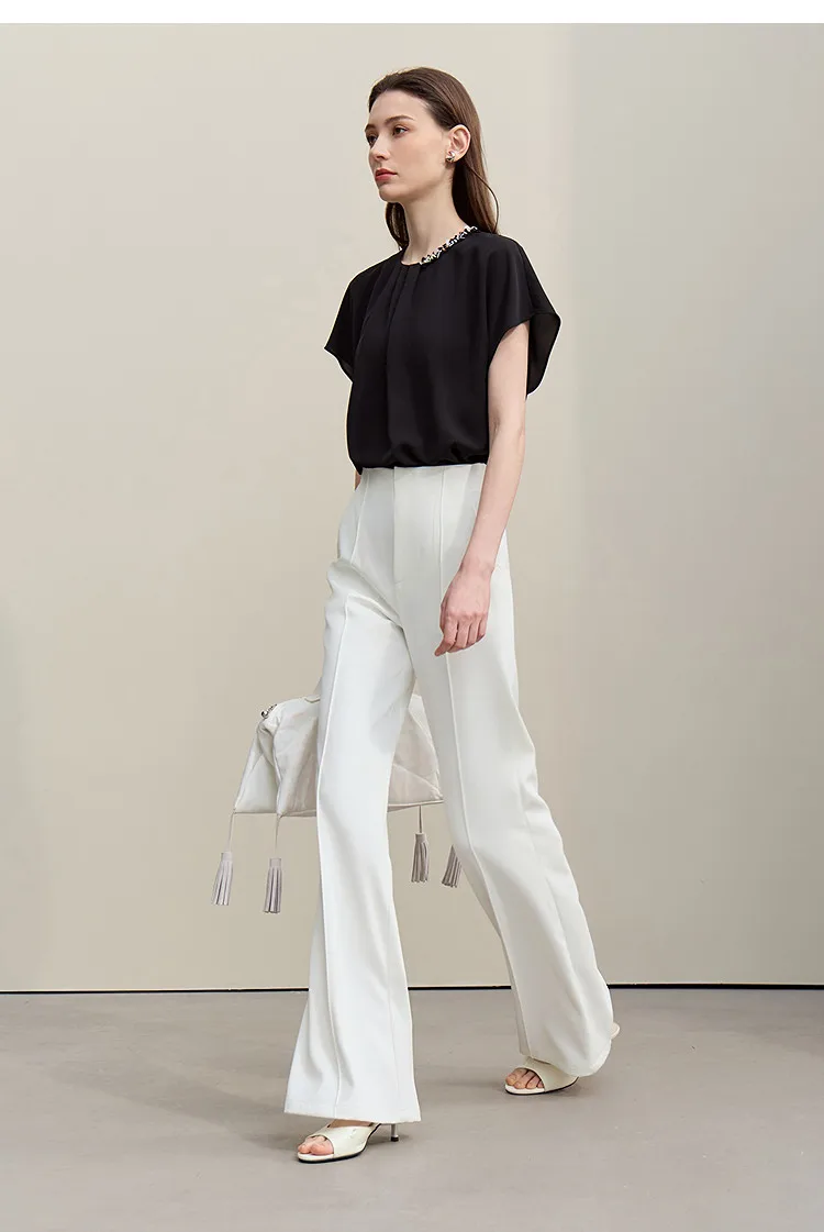 Amii Women's Wide Leg Pants 2026 Summer New Pin Tuck Cutout Casual Trousers Elastic Waist Loose Fit Office Long Pants 12622067