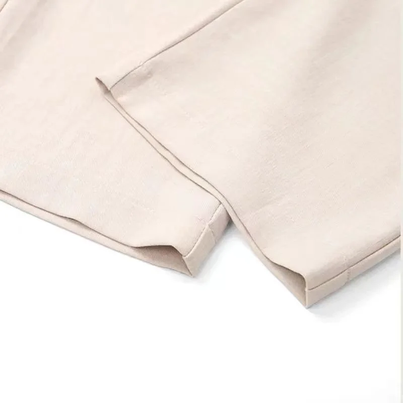 Casual Elastic Waist Straight Suit Pants Women Summer Thin Ice Silk Wide Leg Pants Office Ladies All-Match Solid Linen Trousers