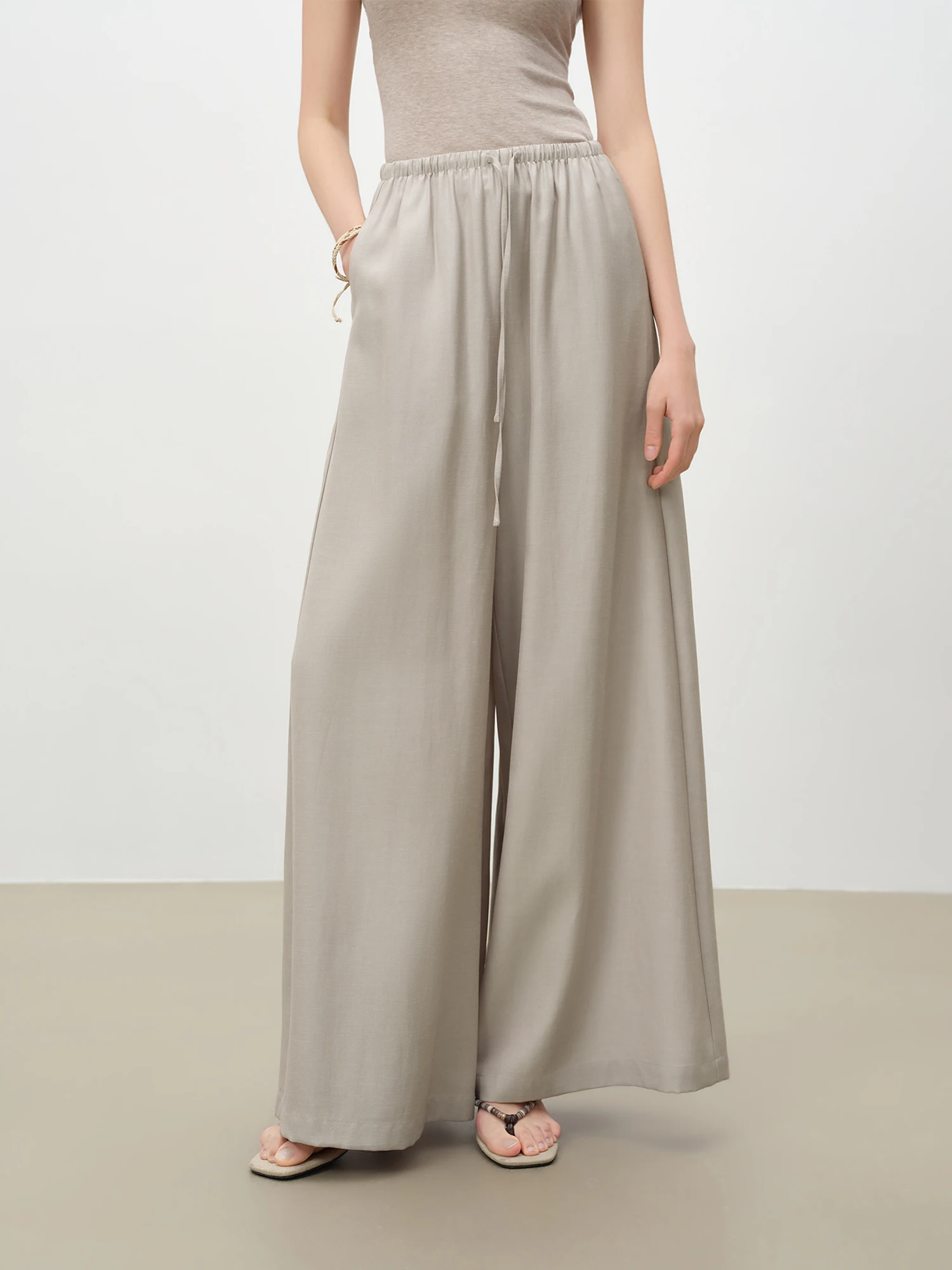 ZIQIAO Women Old Money Style Waist Cinched Vest & Wide Leg Pants Set Elastic High Waist Skirted Trousers Casual Two-Piece Outfit