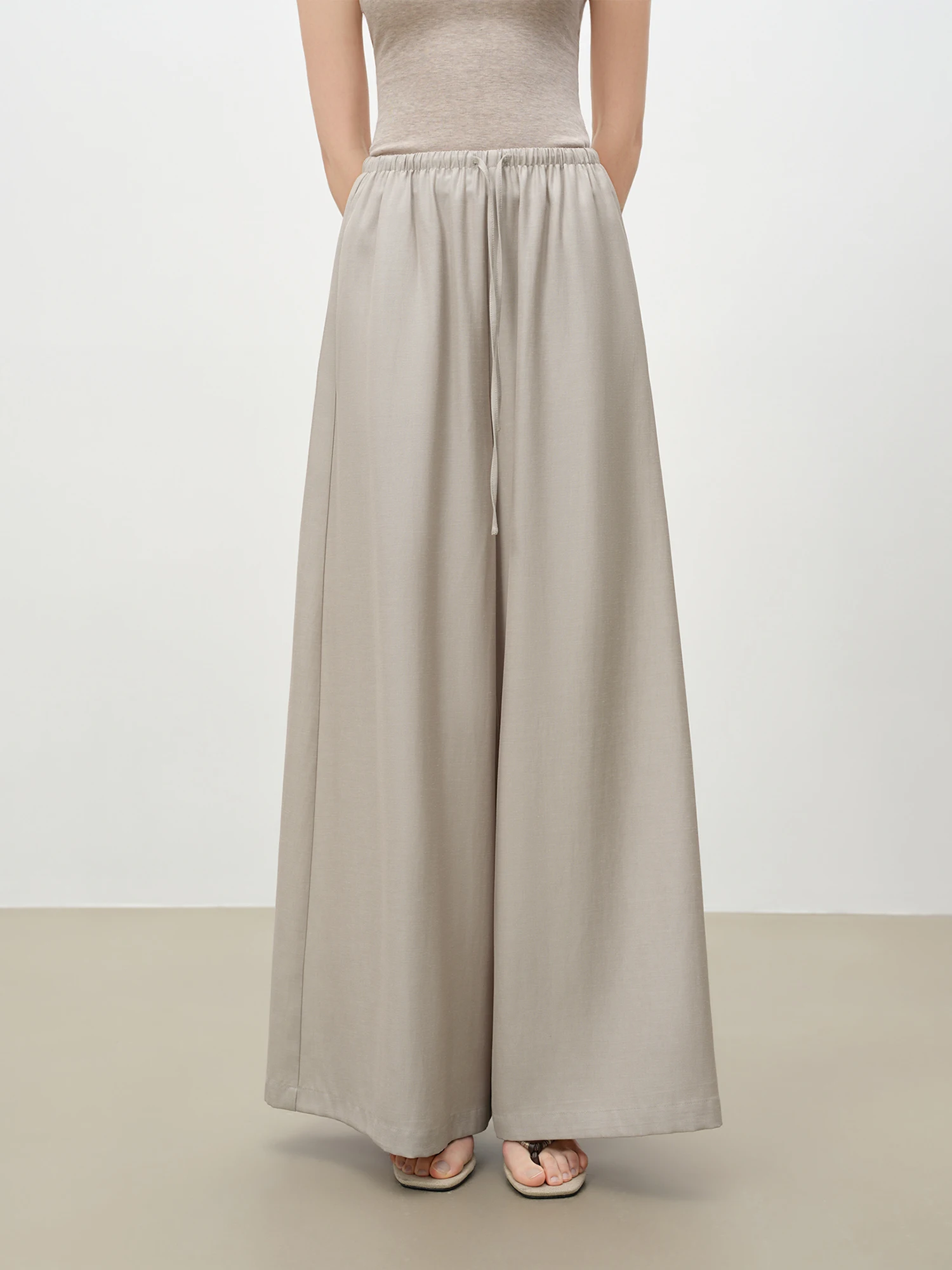 ZIQIAO Women Old Money Style Waist Cinched Vest & Wide Leg Pants Set Elastic High Waist Skirted Trousers Casual Two-Piece Outfit