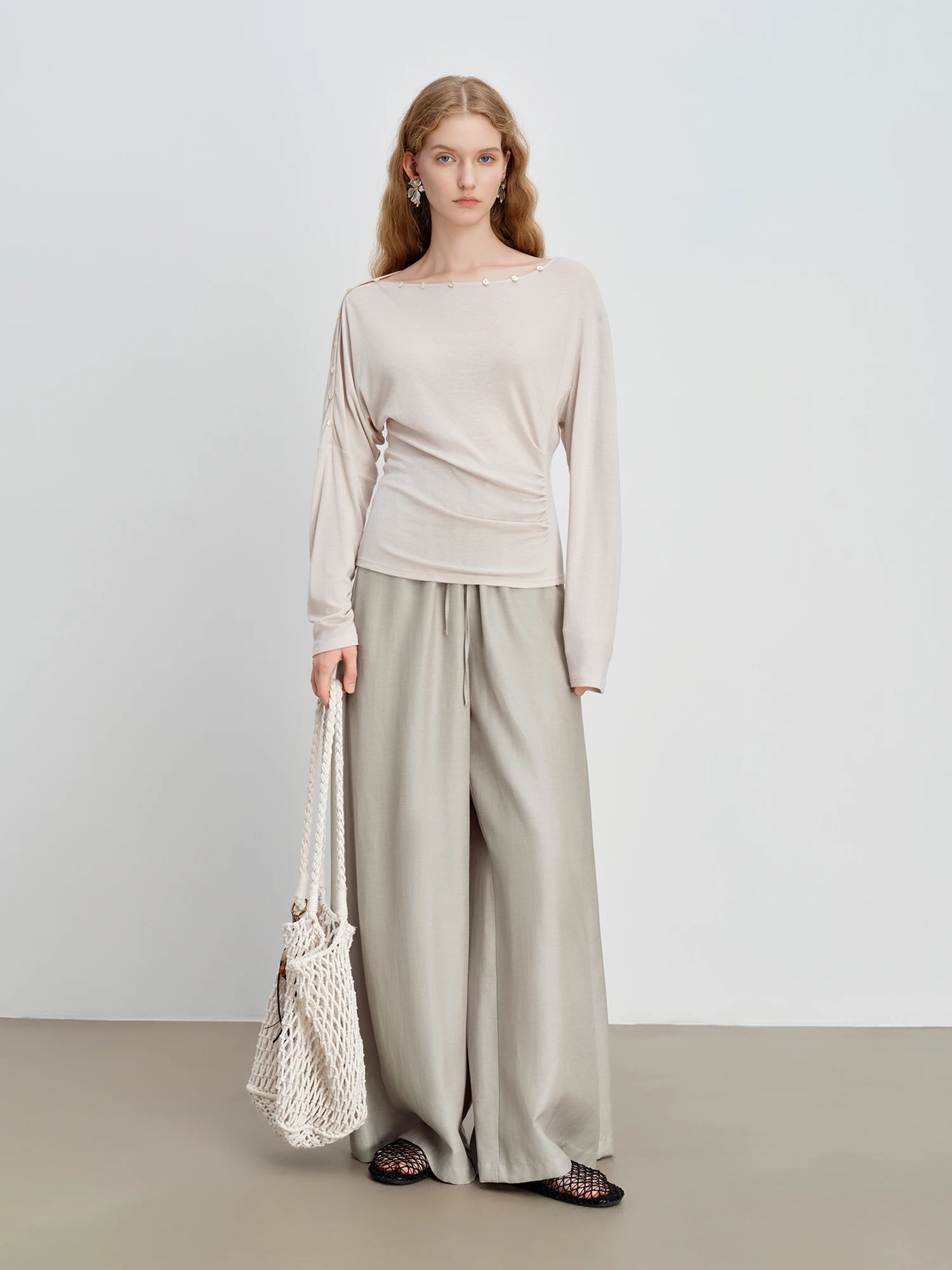 ZIQIAO Women Old Money Style Waist Cinched Vest & Wide Leg Pants Set Elastic High Waist Skirted Trousers Casual Two-Piece Outfit