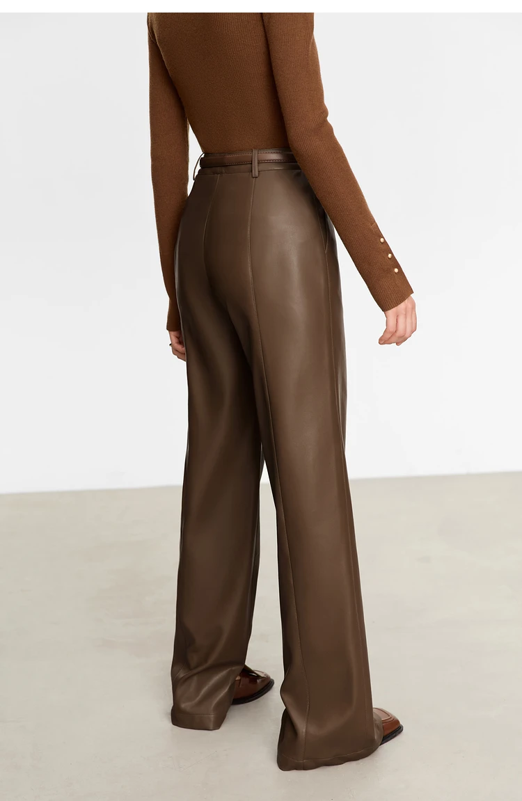 AMII Minimalist PU Leather Pants for Women 2026 Autumn Loose Clothing Wide Leg Pants Slit Fashion Office Lady Trousers 12343250