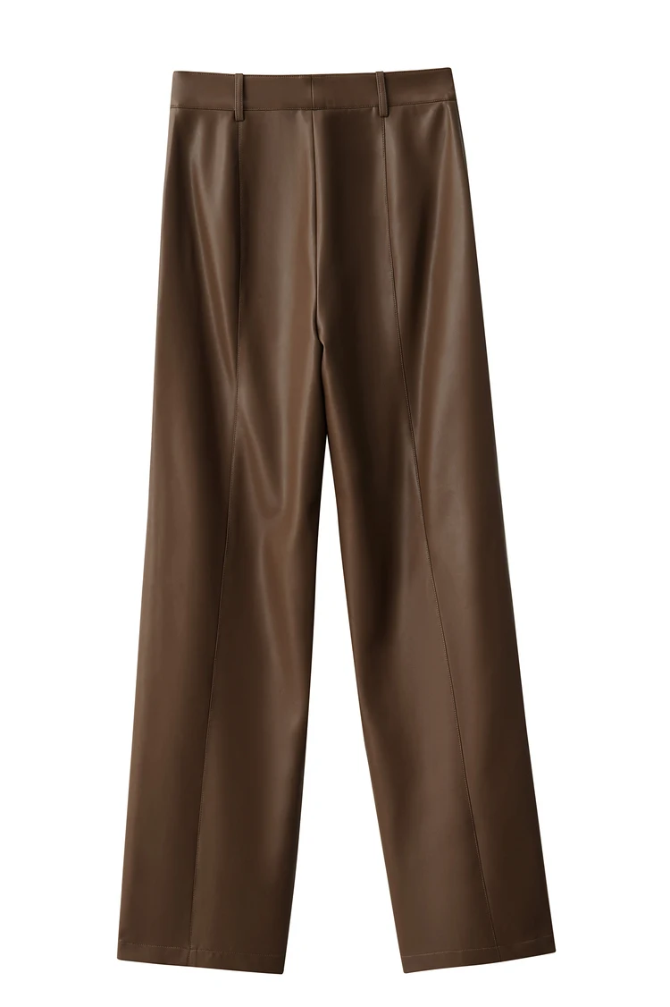 AMII Minimalist PU Leather Pants for Women 2026 Autumn Loose Clothing Wide Leg Pants Slit Fashion Office Lady Trousers 12343250