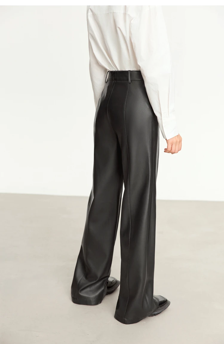 AMII Minimalist PU Leather Pants for Women 2026 Autumn Loose Clothing Wide Leg Pants Slit Fashion Office Lady Trousers 12343250
