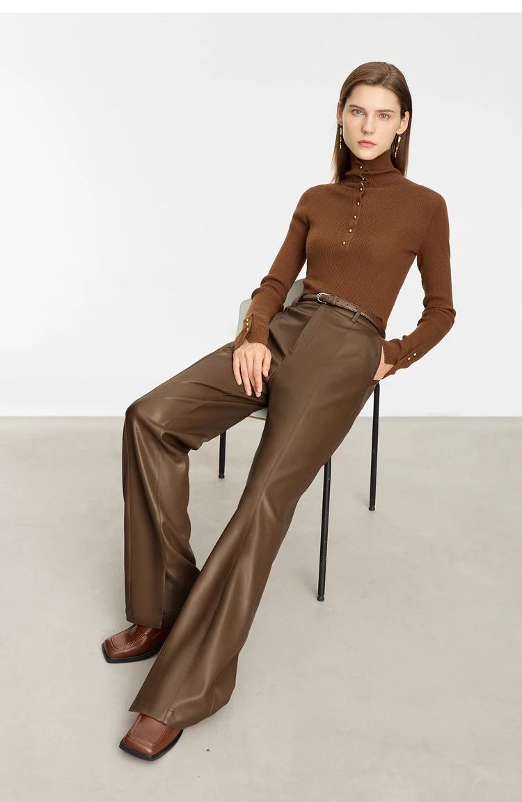 AMII Minimalist PU Leather Pants for Women 2026 Autumn Loose Clothing Wide Leg Pants Slit Fashion Office Lady Trousers 12343250