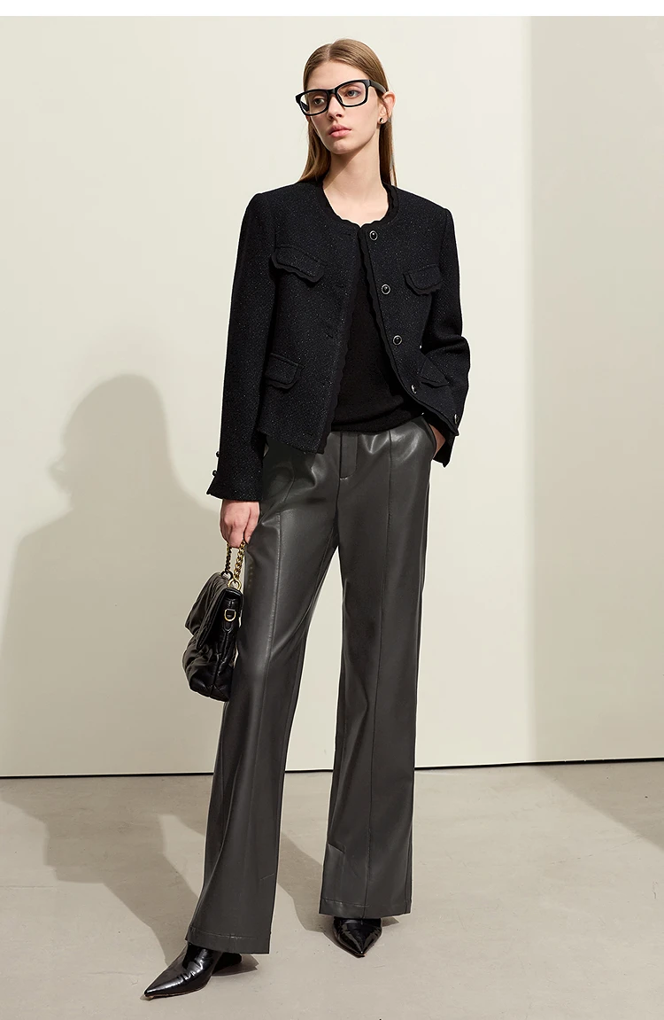 AMII Minimalist PU Leather Pants for Women 2026 Autumn Loose Clothing Wide Leg Pants Slit Fashion Office Lady Trousers 12343250