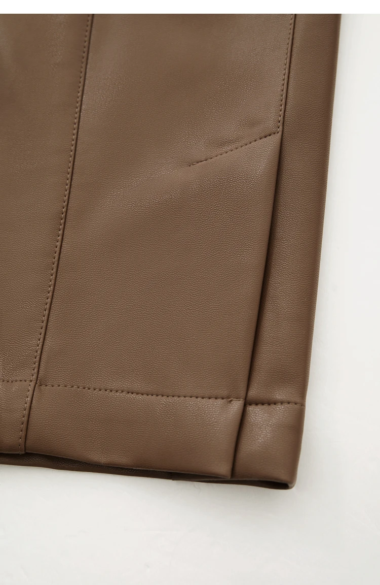 AMII Minimalist PU Leather Pants for Women 2026 Autumn Loose Clothing Wide Leg Pants Slit Fashion Office Lady Trousers 12343250