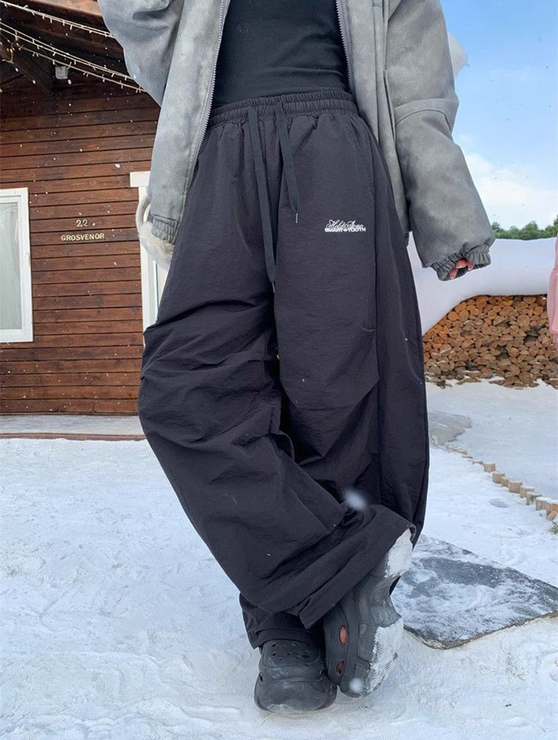 Winter Thicken Warm Fleece Pants Women Y2K American Retro Baggy Sweatpants Female Harajuku High Waist Hip Hop Wide Leg Trousers