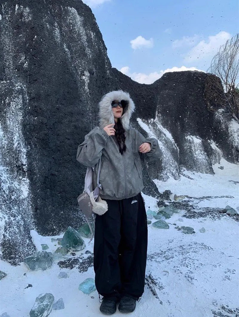 Winter Thicken Warm Fleece Pants Women Y2K American Retro Baggy Sweatpants Female Harajuku High Waist Hip Hop Wide Leg Trousers