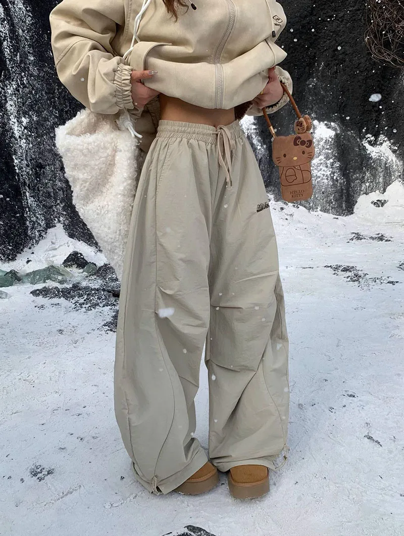 Winter Thicken Warm Fleece Pants Women Y2K American Retro Baggy Sweatpants Female Harajuku High Waist Hip Hop Wide Leg Trousers