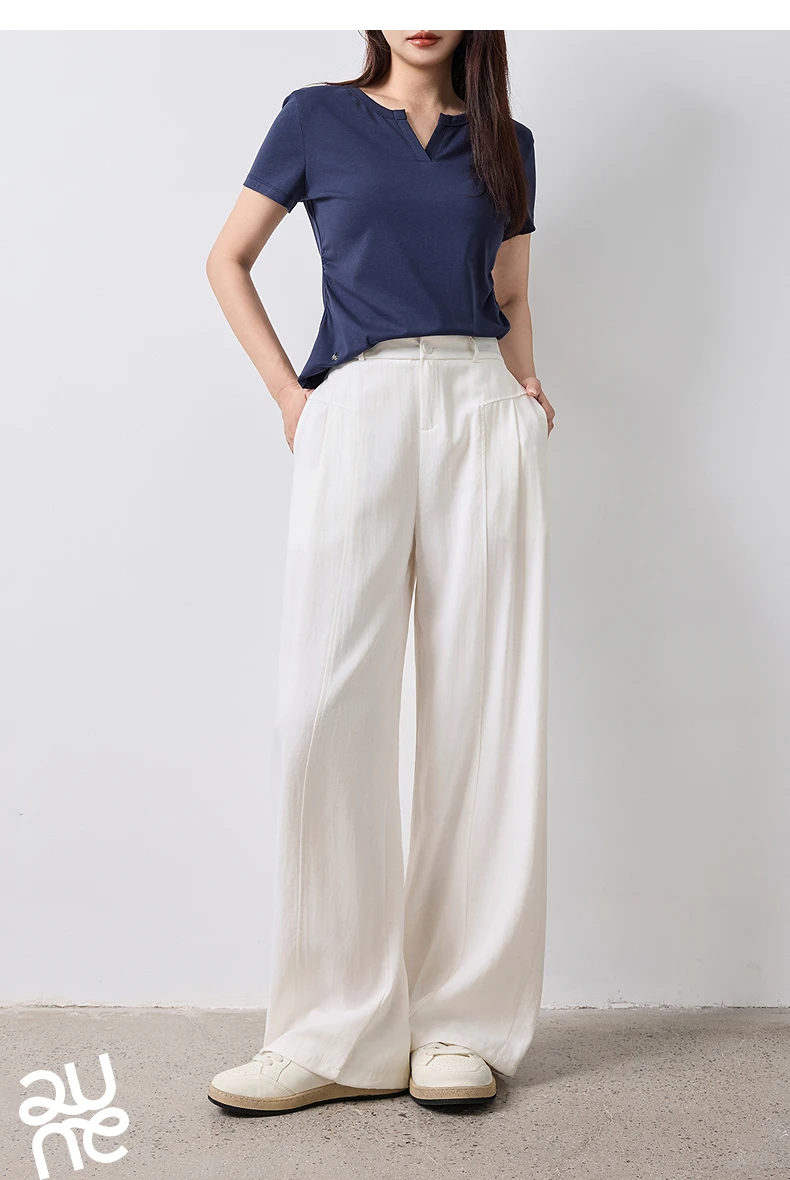 TOYOUTH Women Wide Leg Pants Summer 2026 Textured 3D Pleated Design Hip Covering Loose Breathable Comfortable Casual Daily Style