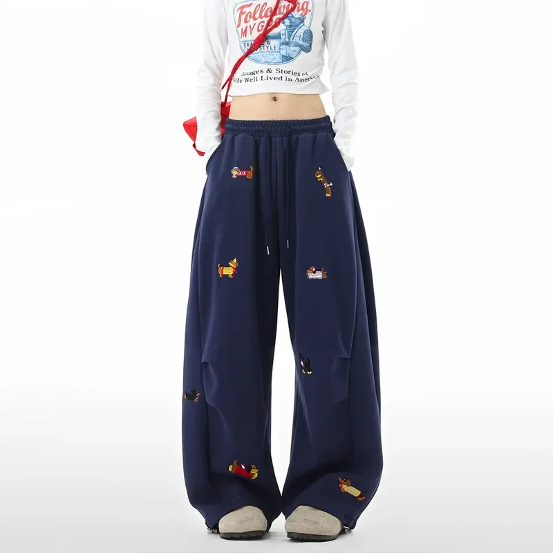Dachshund-Embroidery-Sweatpants-Loose-Casual-Joggers-Wide-Leg-Couple-Streetwear-Fun-Fashion-Comfortable-Pants-baggy-sweatpants