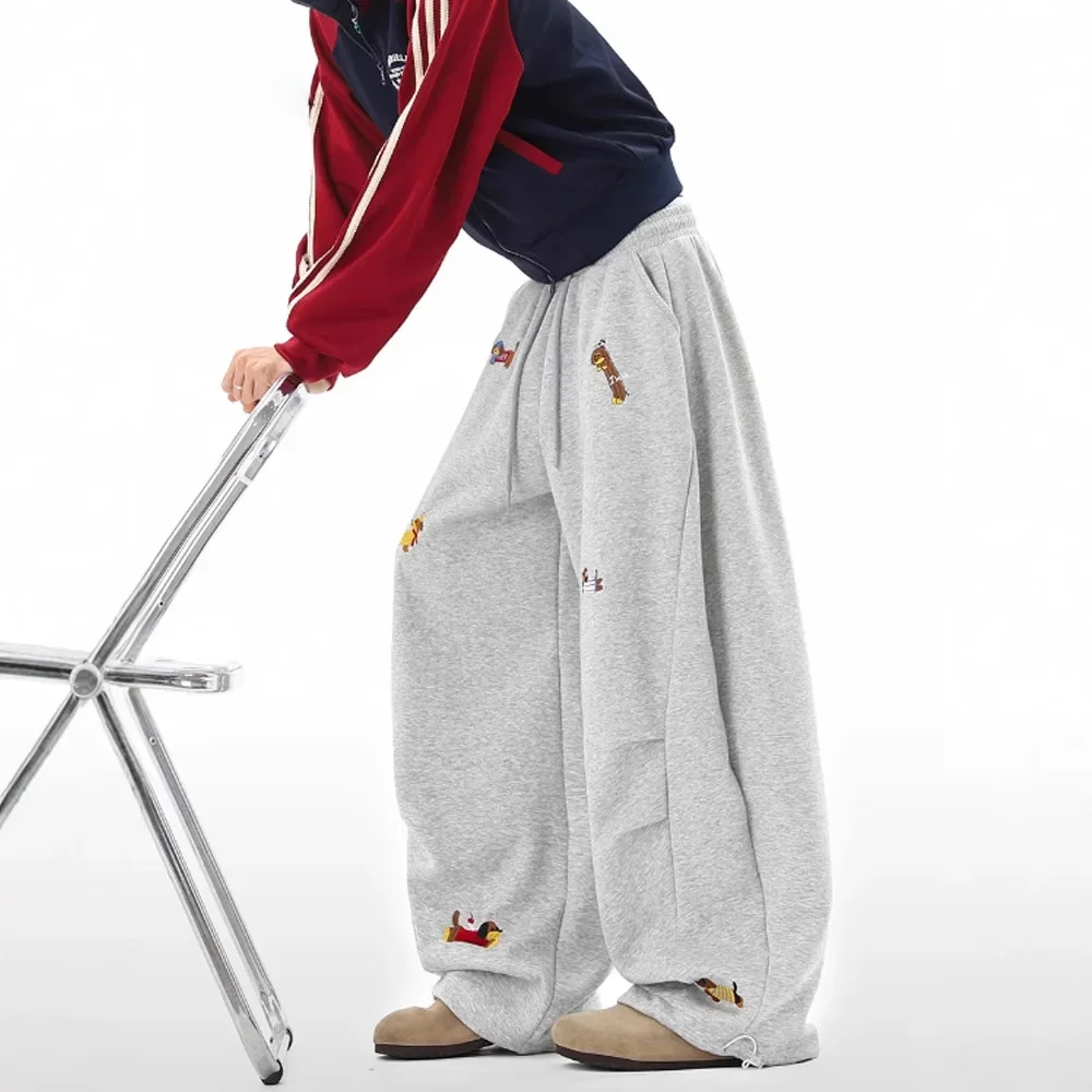 Dachshund-Embroidery-Sweatpants-Loose-Casual-Joggers-Wide-Leg-Couple-Streetwear-Fun-Fashion-Comfortable-Pants-baggy-sweatpants