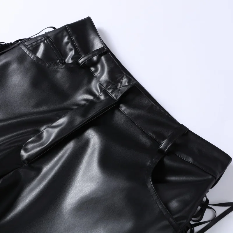 Y2k High Waist Fringe Faux Leather Flared Pants Women Side Tassel Design Slim Bootcut Leather Trouser Party Club Street Bottoms