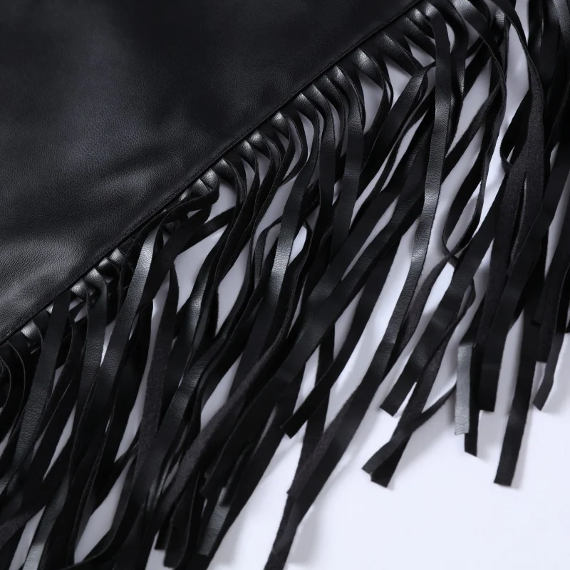 Y2k High Waist Fringe Faux Leather Flared Pants Women Side Tassel Design Slim Bootcut Leather Trouser Party Club Street Bottoms