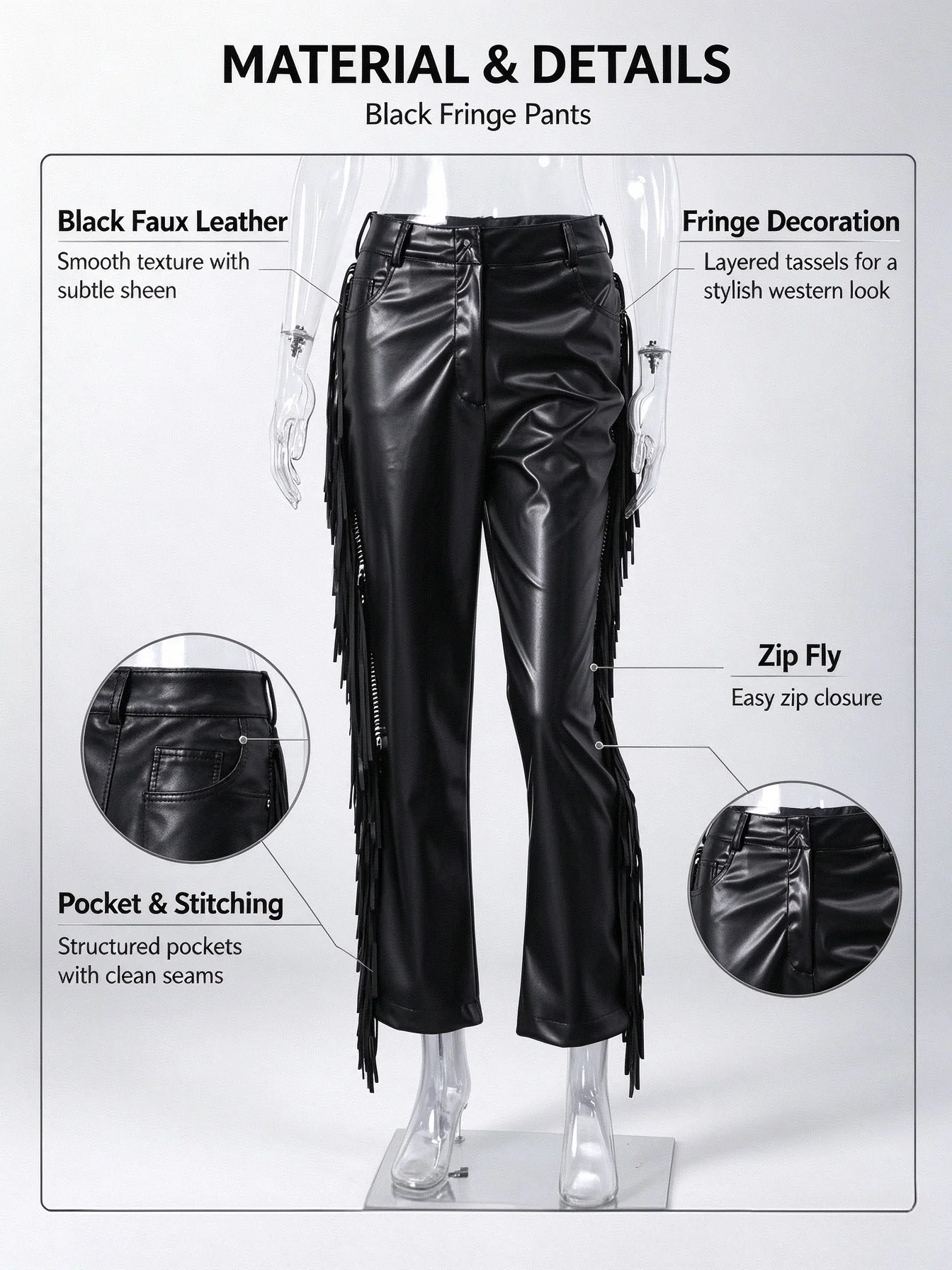 Y2k High Waist Fringe Faux Leather Flared Pants Women Side Tassel Design Slim Bootcut Leather Trouser Party Club Street Bottoms
