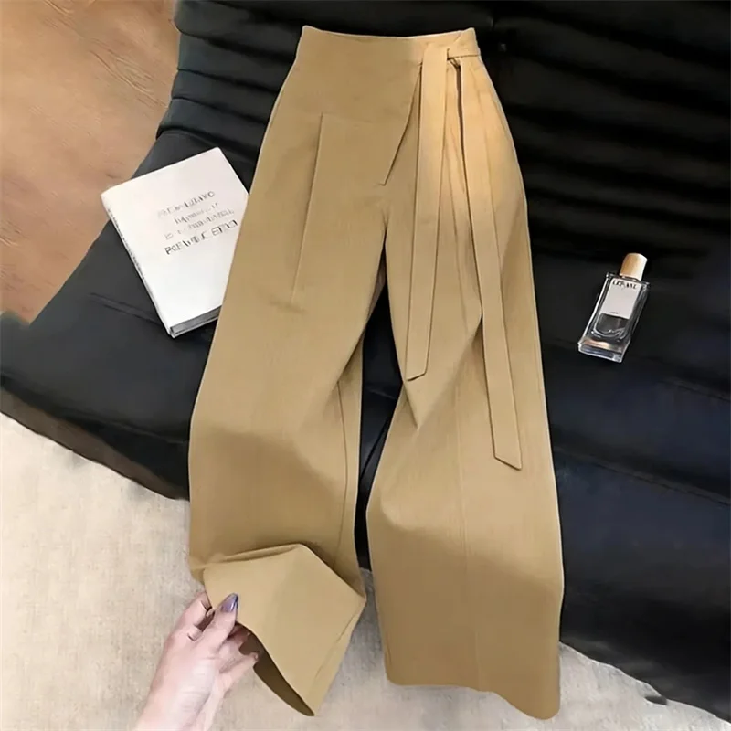 2027 Summer New Design Sense Suit Trousers Women High Quality Lace-up Wide-leg Pants Ladies Fashion Temperament High Waist Pants